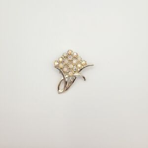 Vintage Aurora Borealis Rhinestone Brooch Gold Tone Floral Pin - ☀️ 3/$40